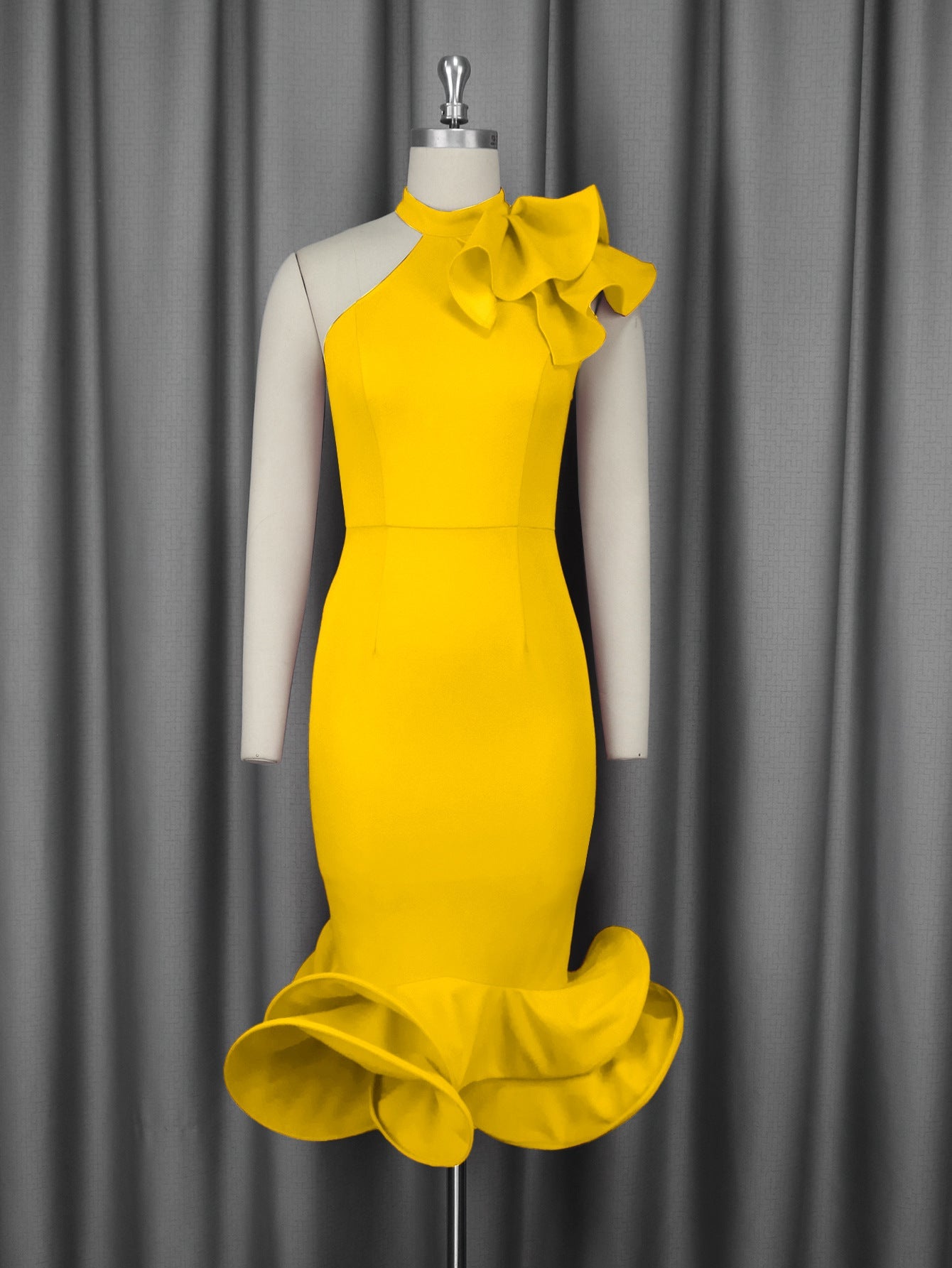 Elegant Half Turtleneck Ruffled Dress off Shoulder Ruffled Hem Cocktail Evening Dress by Ragazza