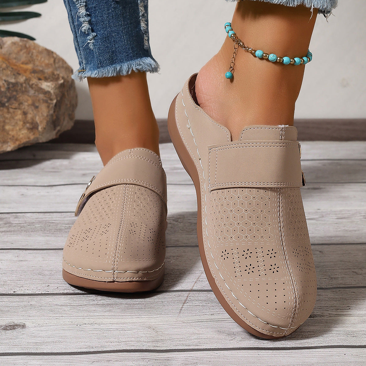 Hollow Out Cutout out Baotou Platform Slippers Women Summer Metal Buckle Wedge Casual Sandals DestGlow