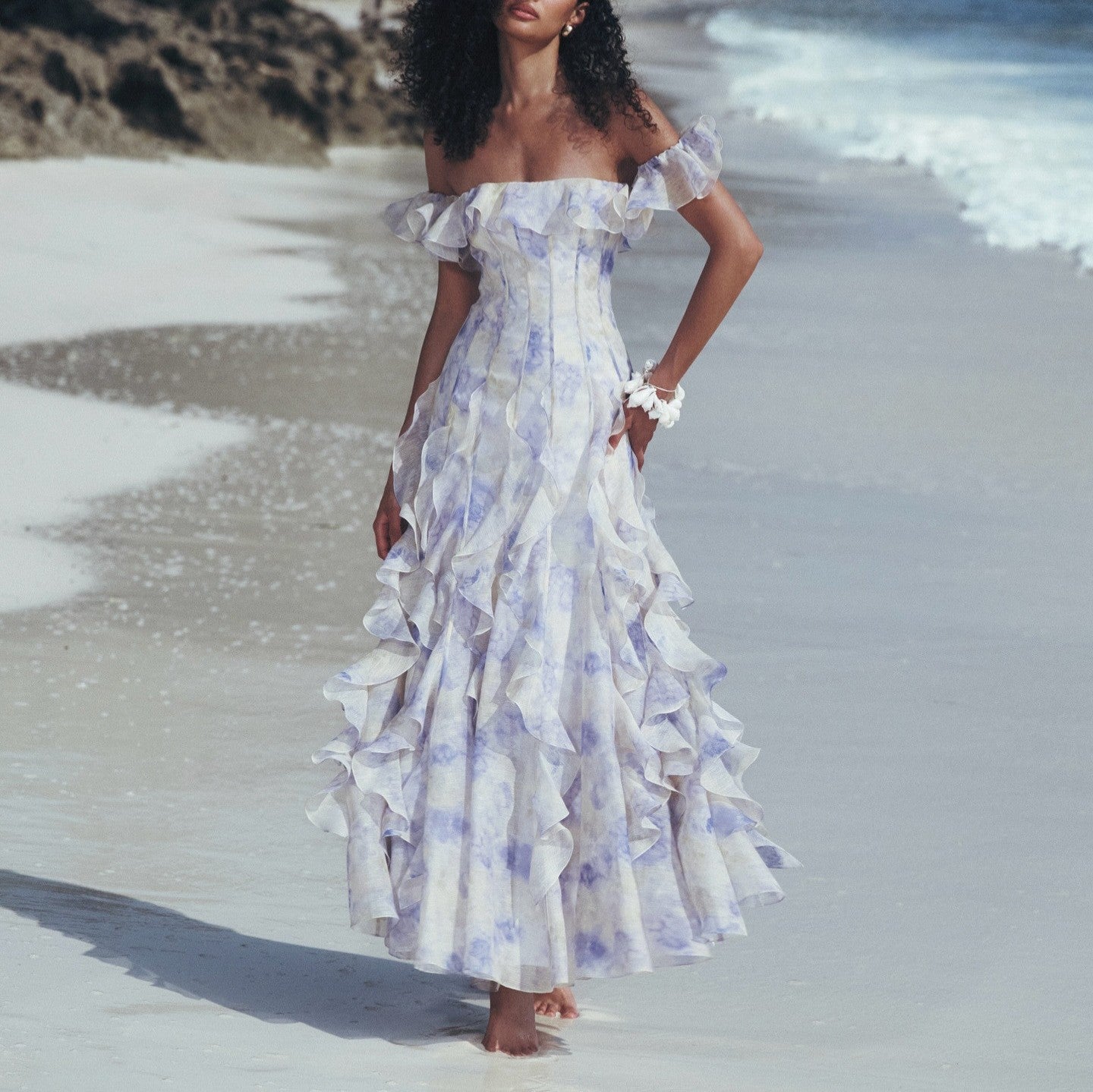 Seaside Vacation Cami Dress Yarn French Ruffled Beach Dress Atmosphere Maxi Dress Elegant by Ragazza