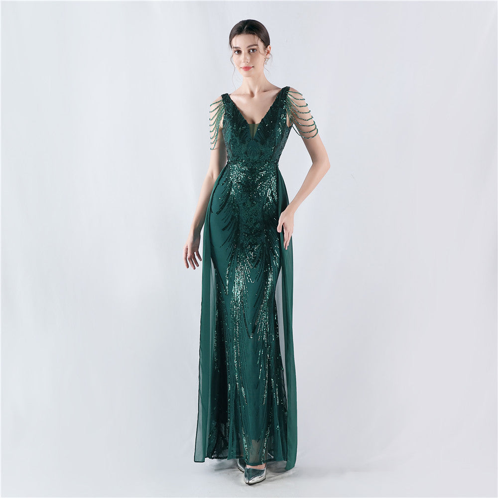 Dress Positioning Floral Sequin with Cloak Craft Beading High-End Evening Dress Annual Meeting Owner by Ragazza