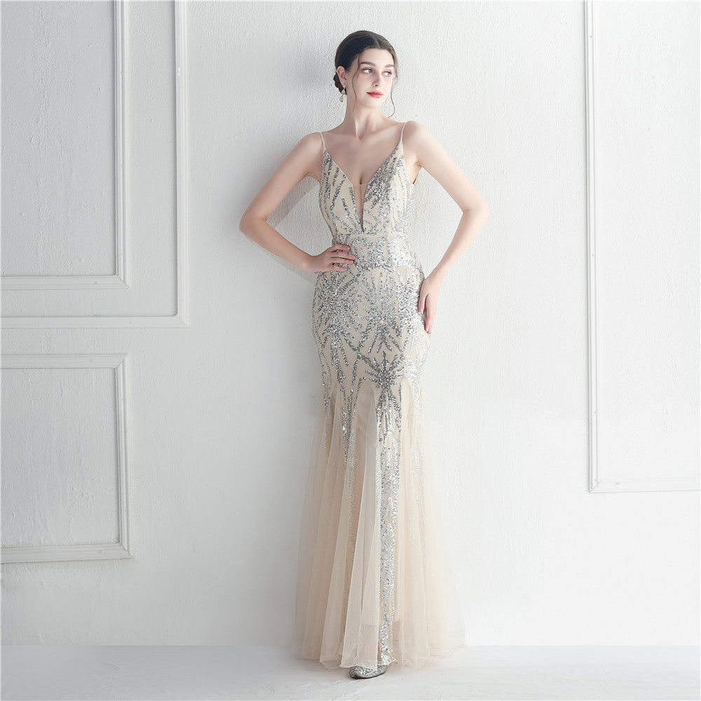Popular Mesh Beads Sequined Dress Long Evening Dress Star Event Exhibition Stage by Ragazza