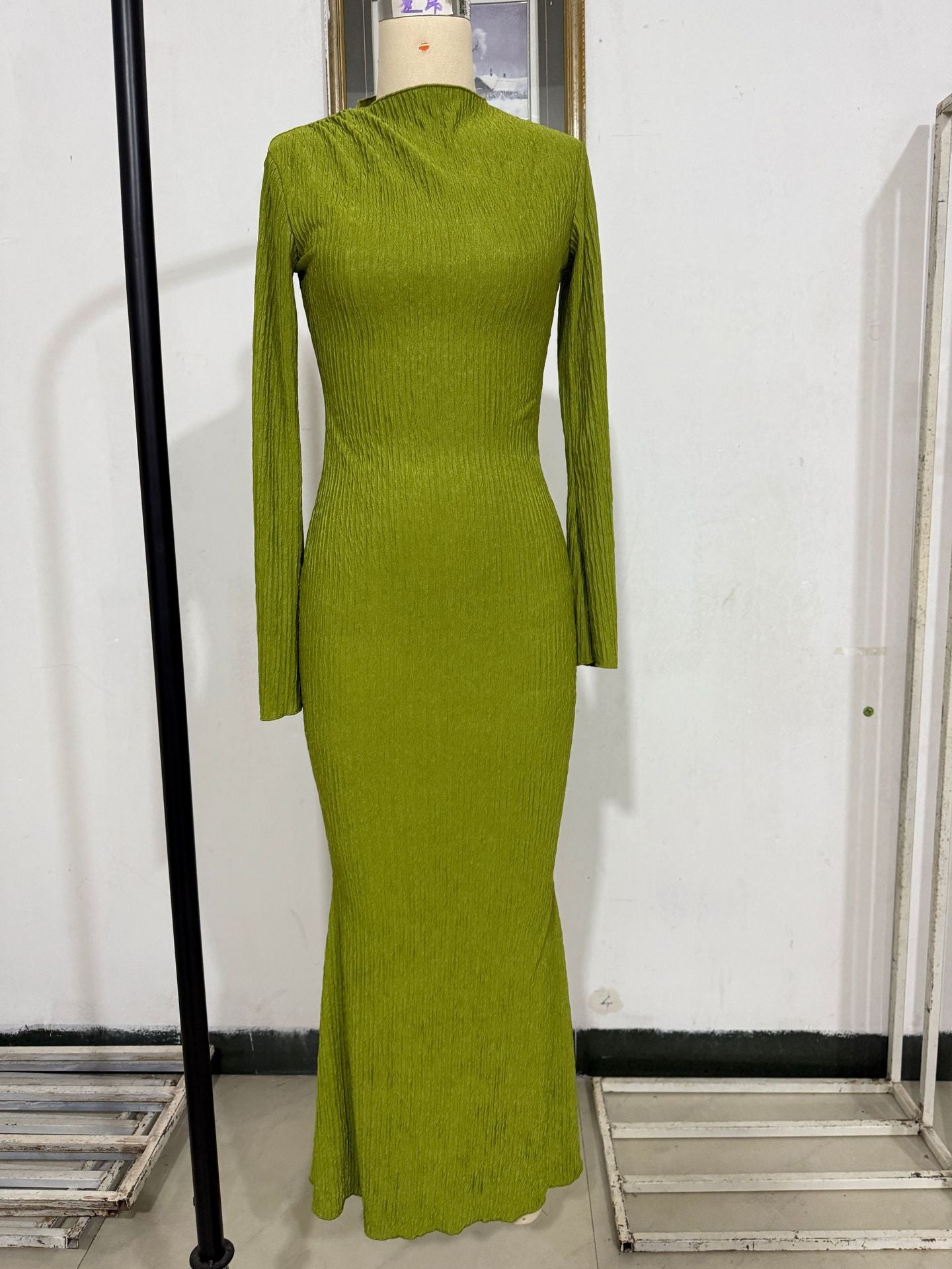 Autumn Winter Women Clothing round Neck Flared Long Sleeve Slim Sheath Dress Women by Ragazza