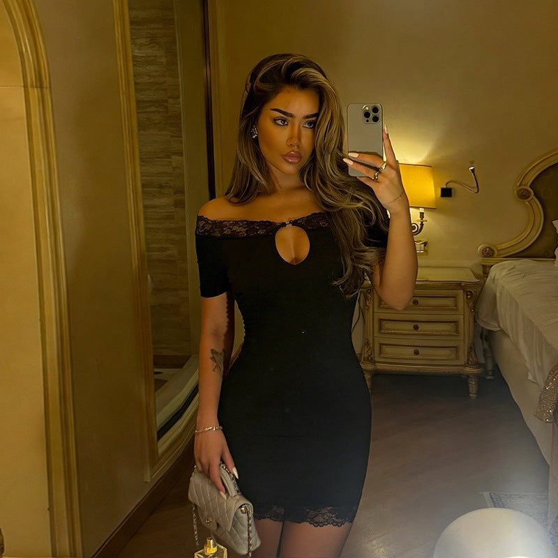 Socialite Sexy off Shoulder Stitching Lace Slim Short Dress by Ragazza