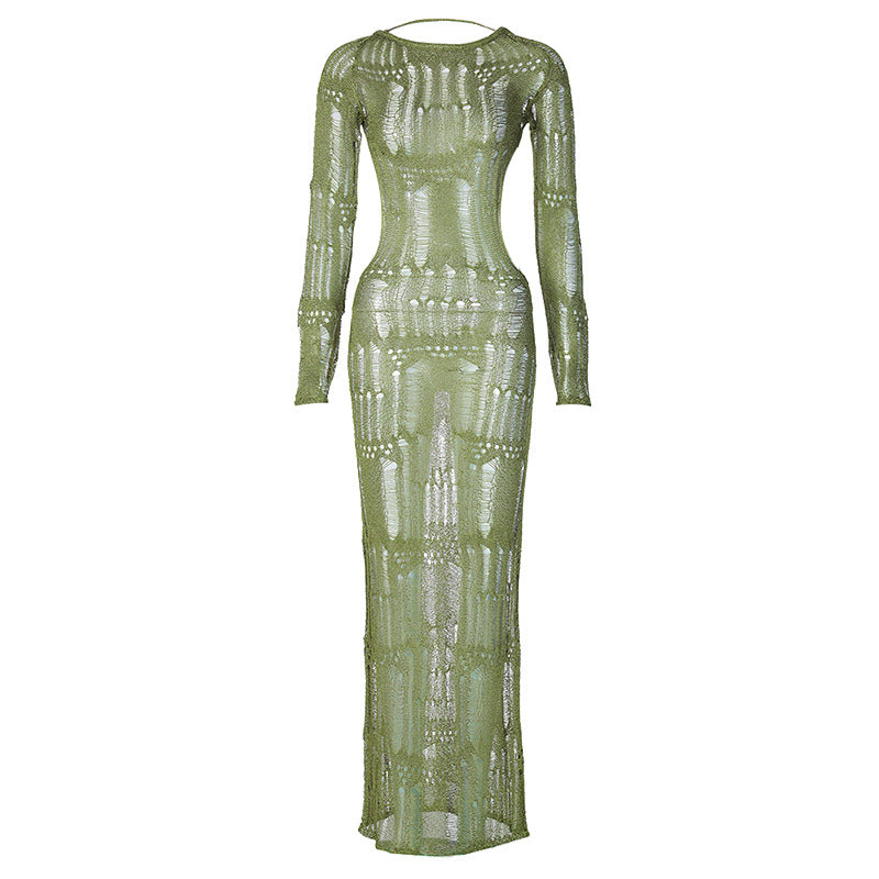 Fall Best Seller in Sexy Backless Hollow Out Cutout out See through Long Sleeve Slim Long Woolen Dress for Women by Ragazza