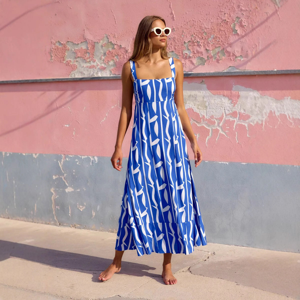 Summer Vacation French Spaghetti Strap Floral Print Maxi Dress by Ragazza