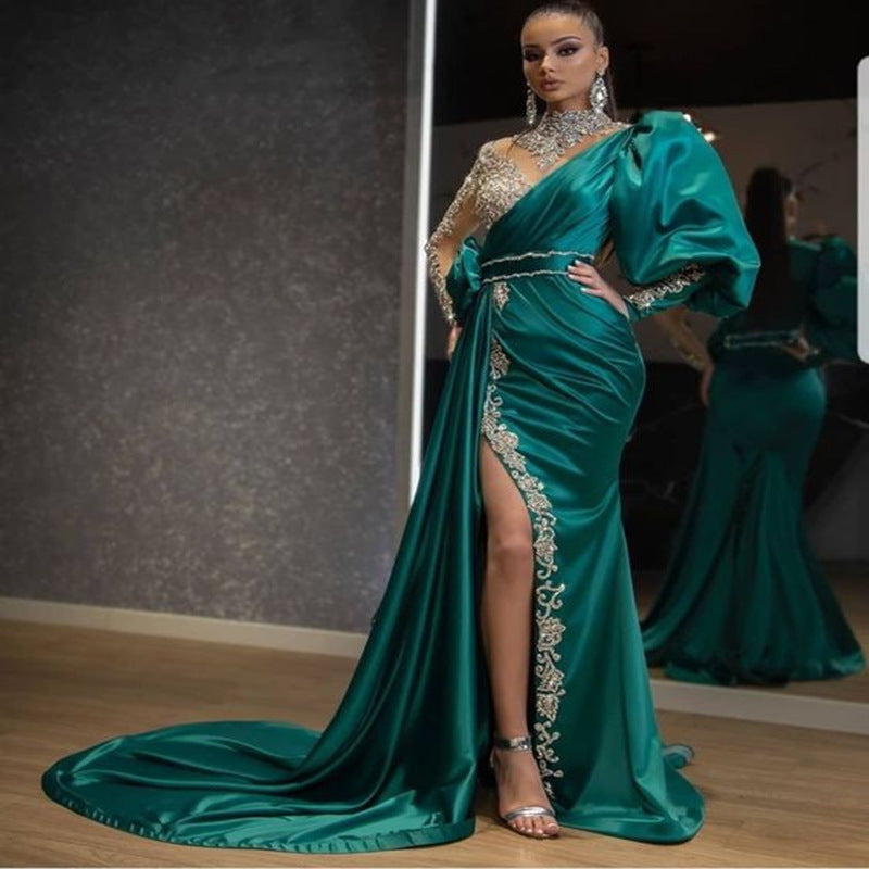 Cocktail Fishtail Gold Dress Host Stage Performance Model Small Trailing Slim Fit Elegant Evening Dress DestGlow