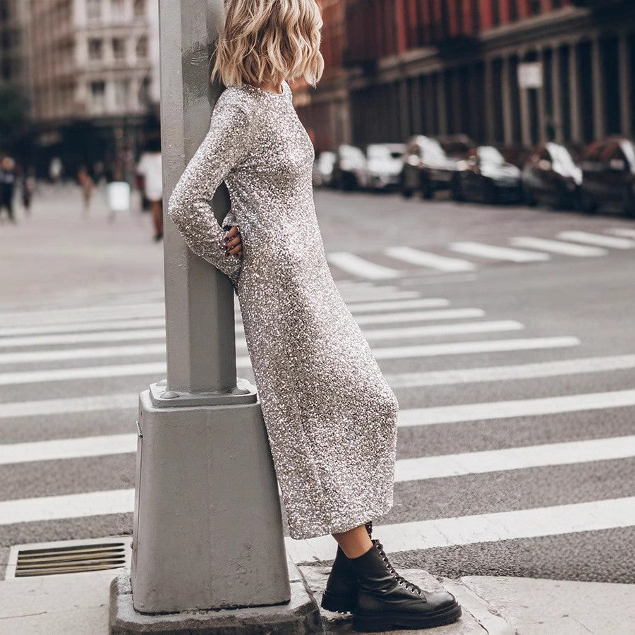 Simple Sequin Street Graceful Fashionable Long Sleeve Dress by Ragazza