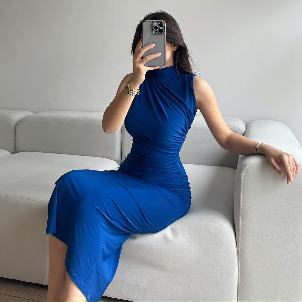 Summer Solid Color Split High Waist Slim Sexy Sleeveless Long Women Clothing Dress by Ragazza