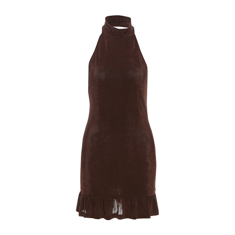 Summer Women Clothing Sexy Halter Solid Color Backless Slim Fit Sheath Dress by Ragazza