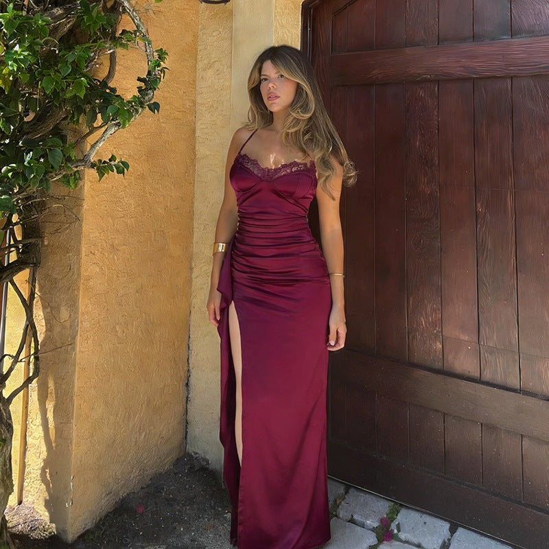 Cami Dress Pleated Waist Tight High Slit Slim Fit Sexy Party Formal Dress DestGlow