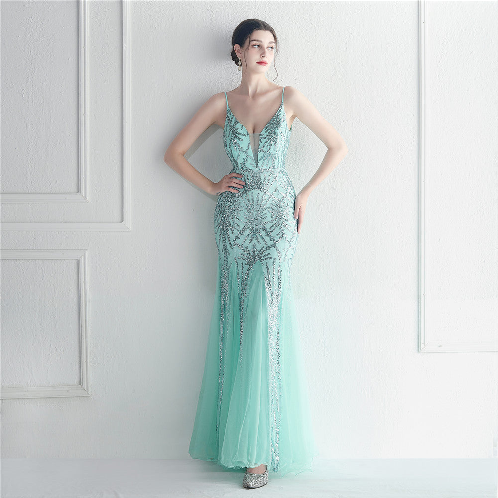 Popular Mesh Beads Sequined Dress Long Evening Dress Star Event Exhibition Stage by Ragazza