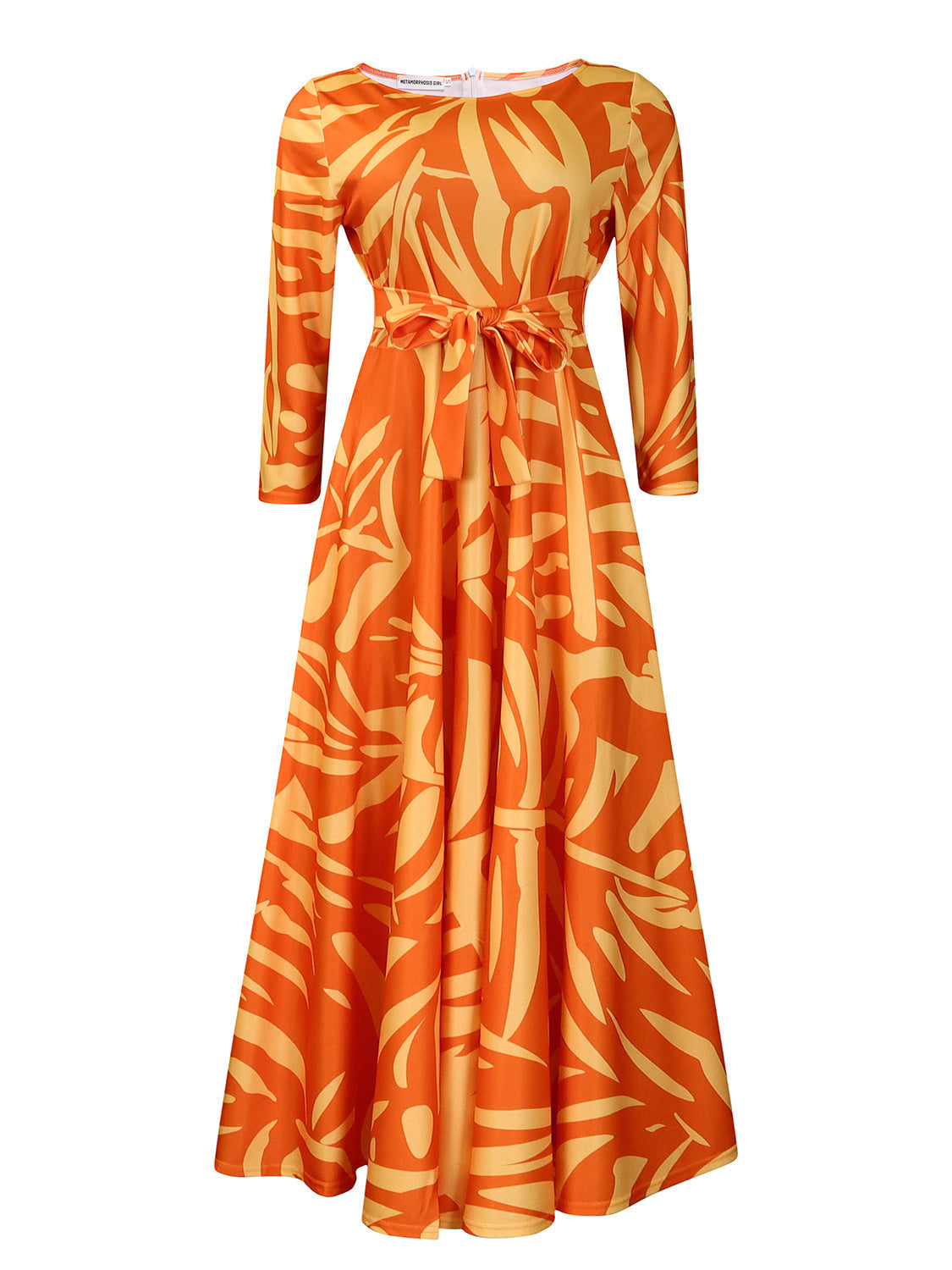 Women Clothing Spring Elegant Graceful Printed Lace up Large Dress by Ragazza