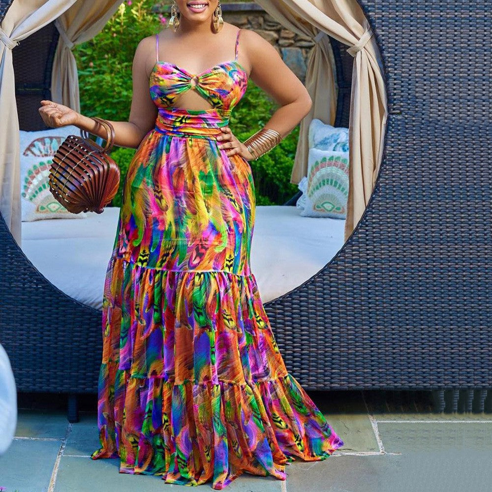 Summer Women Clothing Sexy Strap Dress Printed Sleeveless Backless Maxi Dress by Ragazza