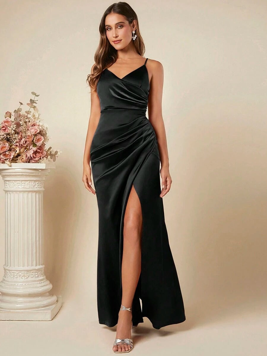 Women Spring Summer Satin Sling Dress Sexy Backless Pleated Dress Bridesmaid Dress by Ragazza