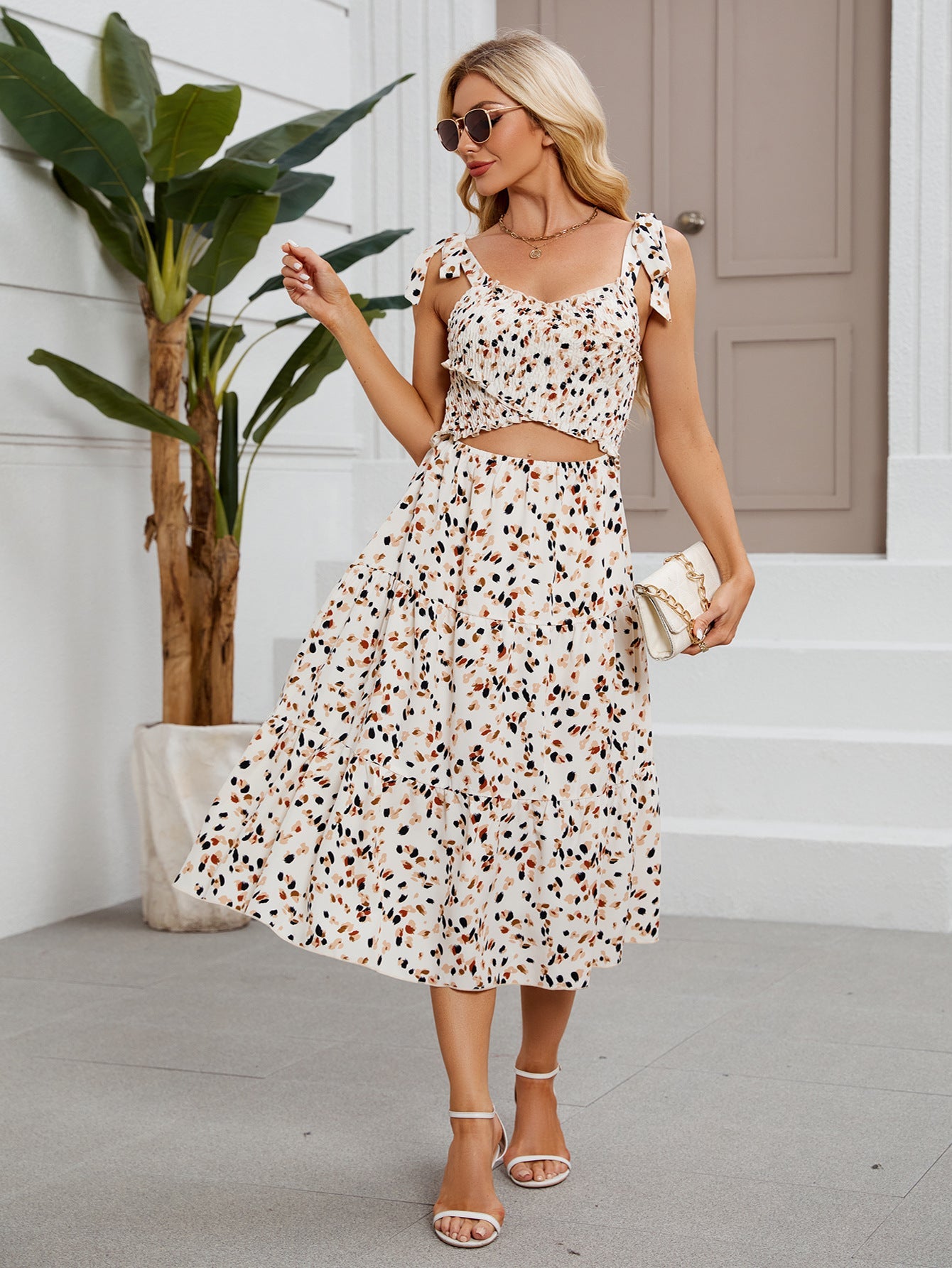 Women Clothing Spring Summer Printed Halter Dress Holiday Beach Dress by Ragazza