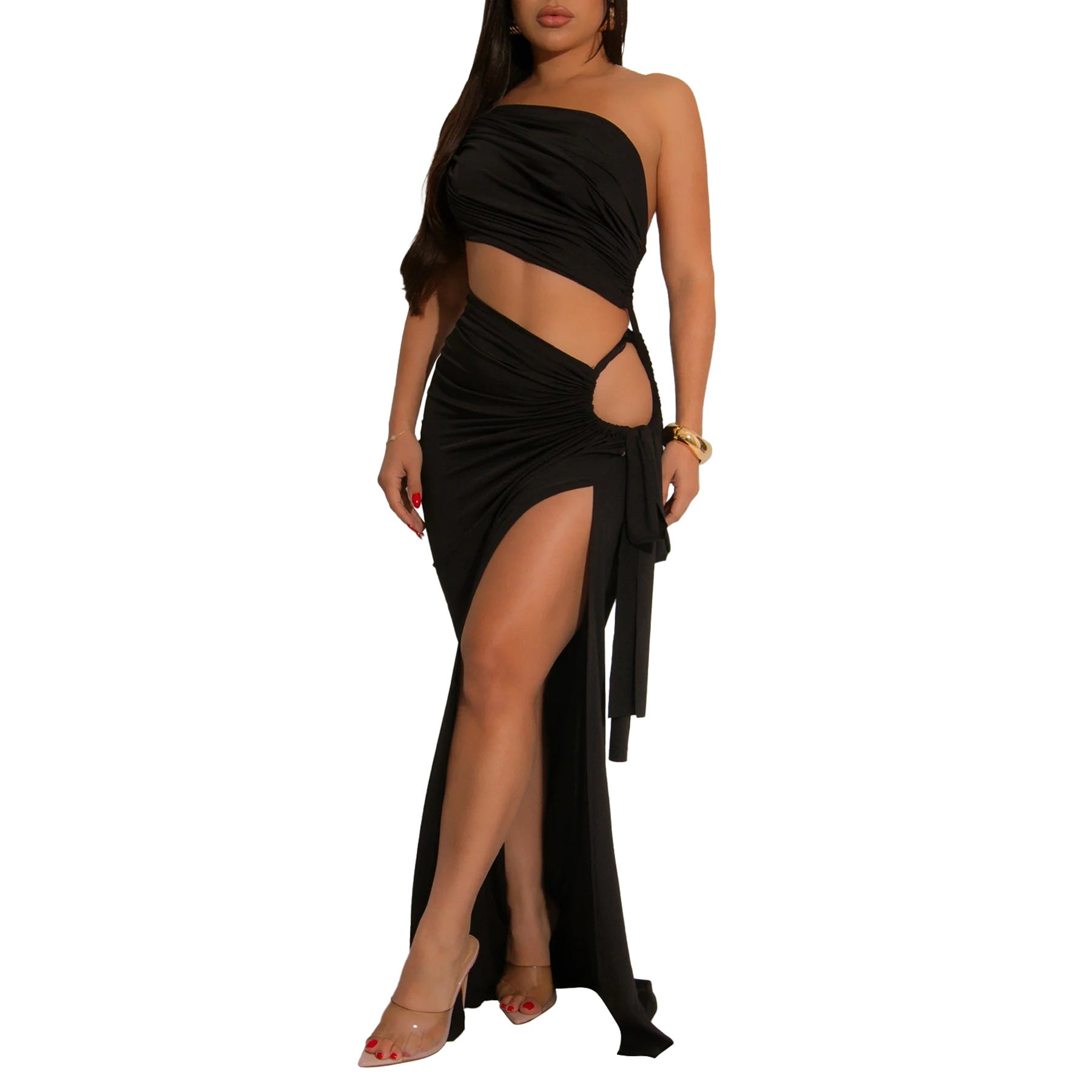 Supply Women Wear Solid Color Diagonal Collar Sexy Tube Top Split Dress by Ragazza