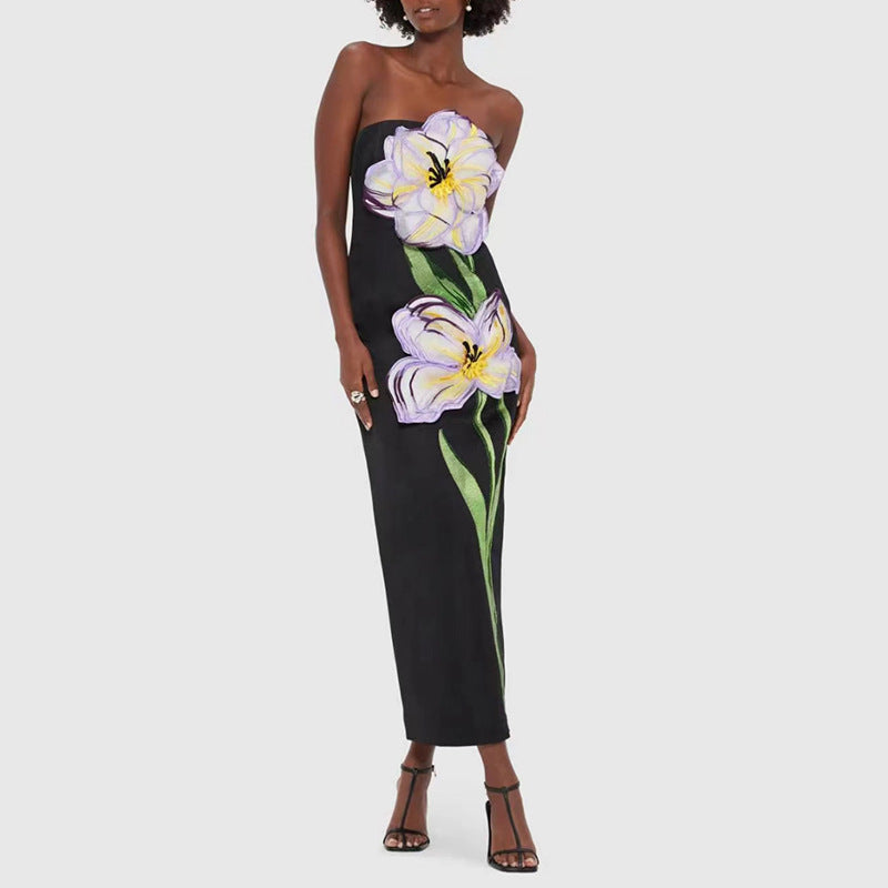 Socialite Design Maxi Dress Floral Embroidered Tube Top Sleeveless Slimming Dress Women by Ragazza