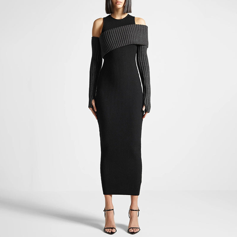 Autumn Elegant Slim Fit Slimming Patchwork Dress Socialite Knitted Dress for Women by Ragazza