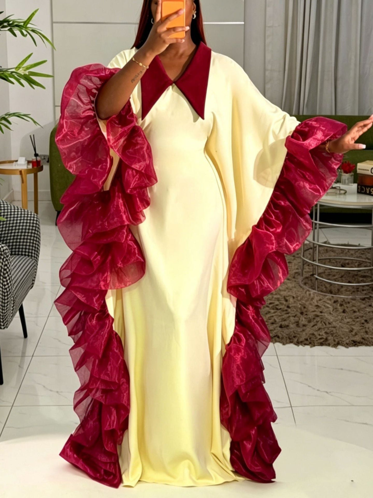 Loose Lapels Batwing Sleeve Dress Multi Layer Patchwork Ruffled Large Swing Party Bubu Robe DestGlow