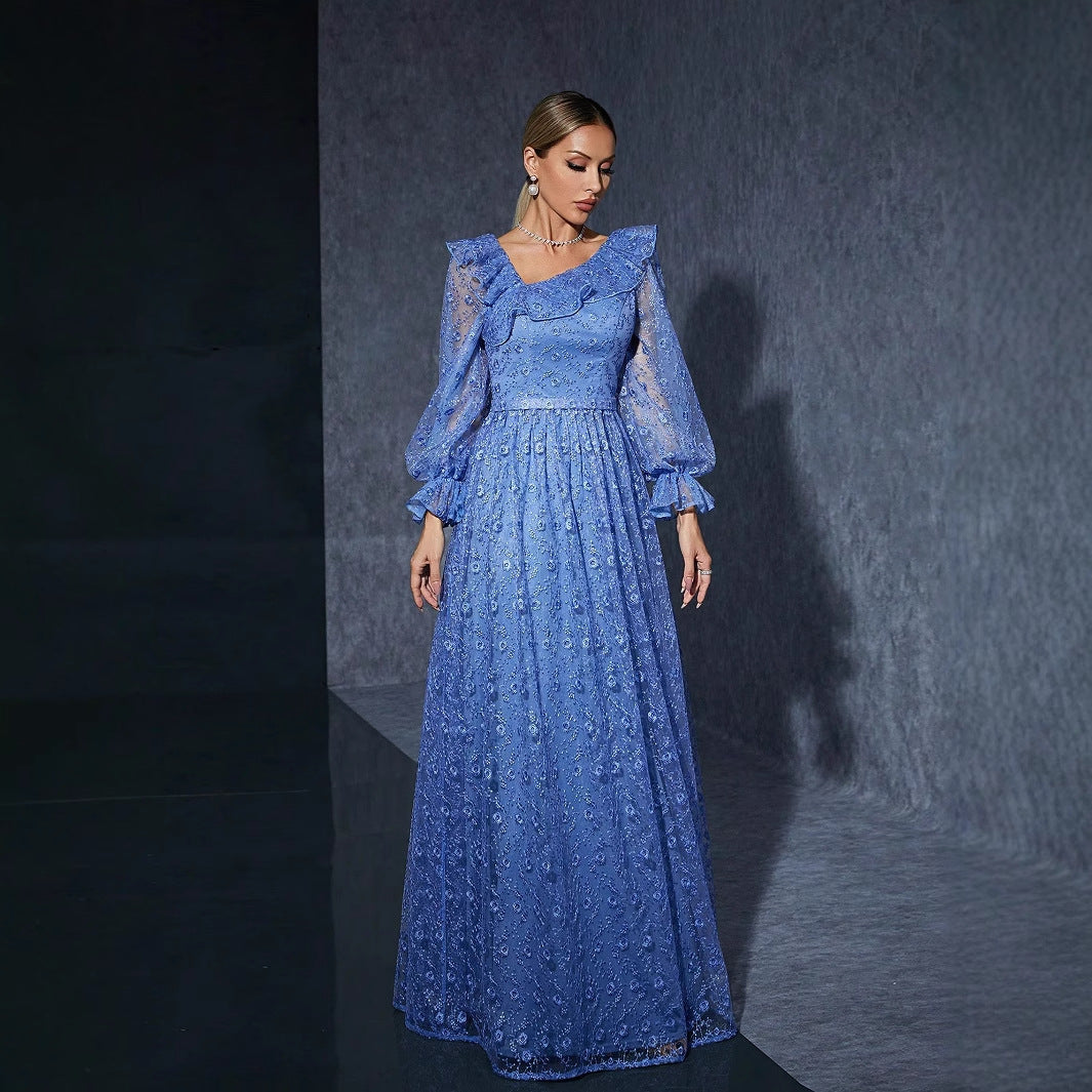Long Sleeve Embroidered Dress Cocktail Annual Meeting Host Performance Evening Dress Birthday Party Evening Dress by Ragazza