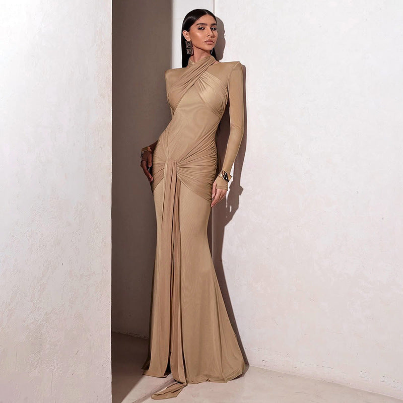 Autumn Sexy Slim Fit Streamer Long Sleeve Dress Solid Color Hip Dress Women Clothing by Ragazza