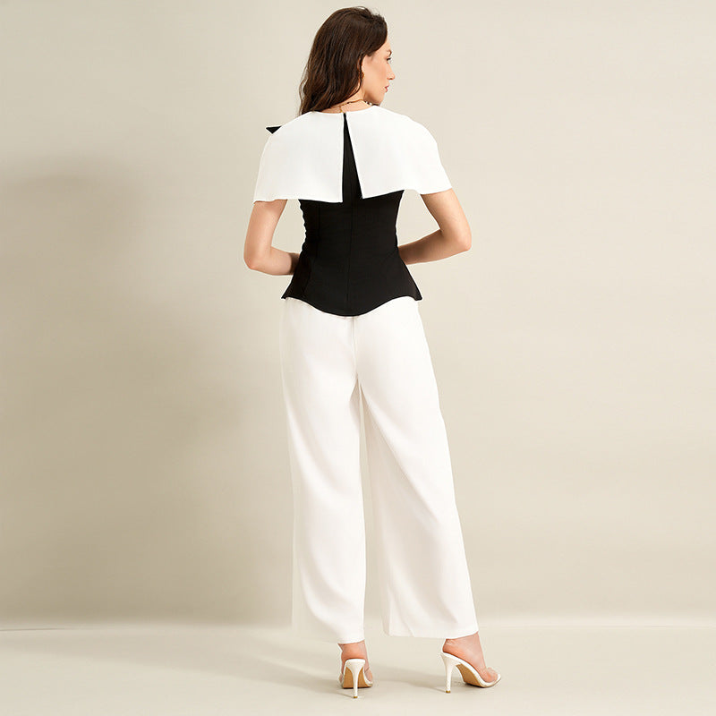 Shirt Long Twet Summer Elegant Office Black White Color Matching Women Clothing by Ragazza