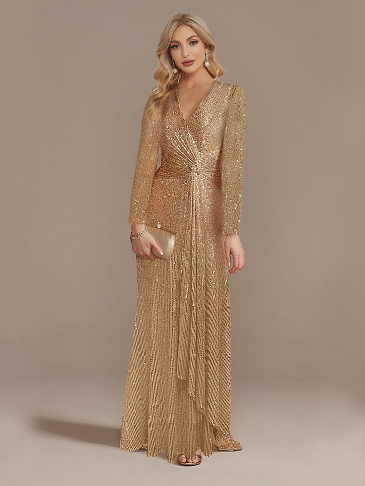 Multi Color Long Sleeve V neck Fishtail Cocktail Evening Dress Women by Ragazza