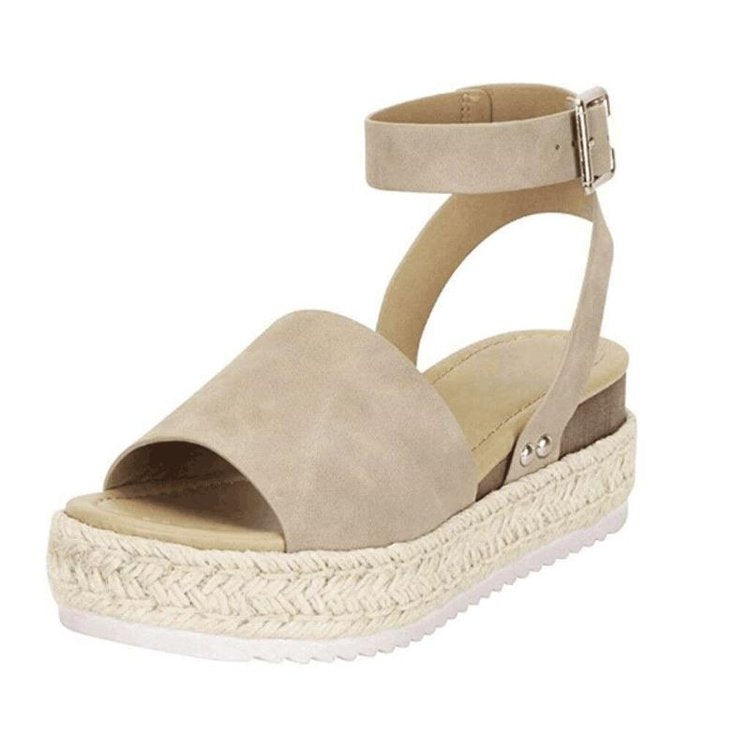plus Size Summer Platform Heel Buckle Sandals Women Leopard Print Hemp Rope Woven Wedge DestGlow