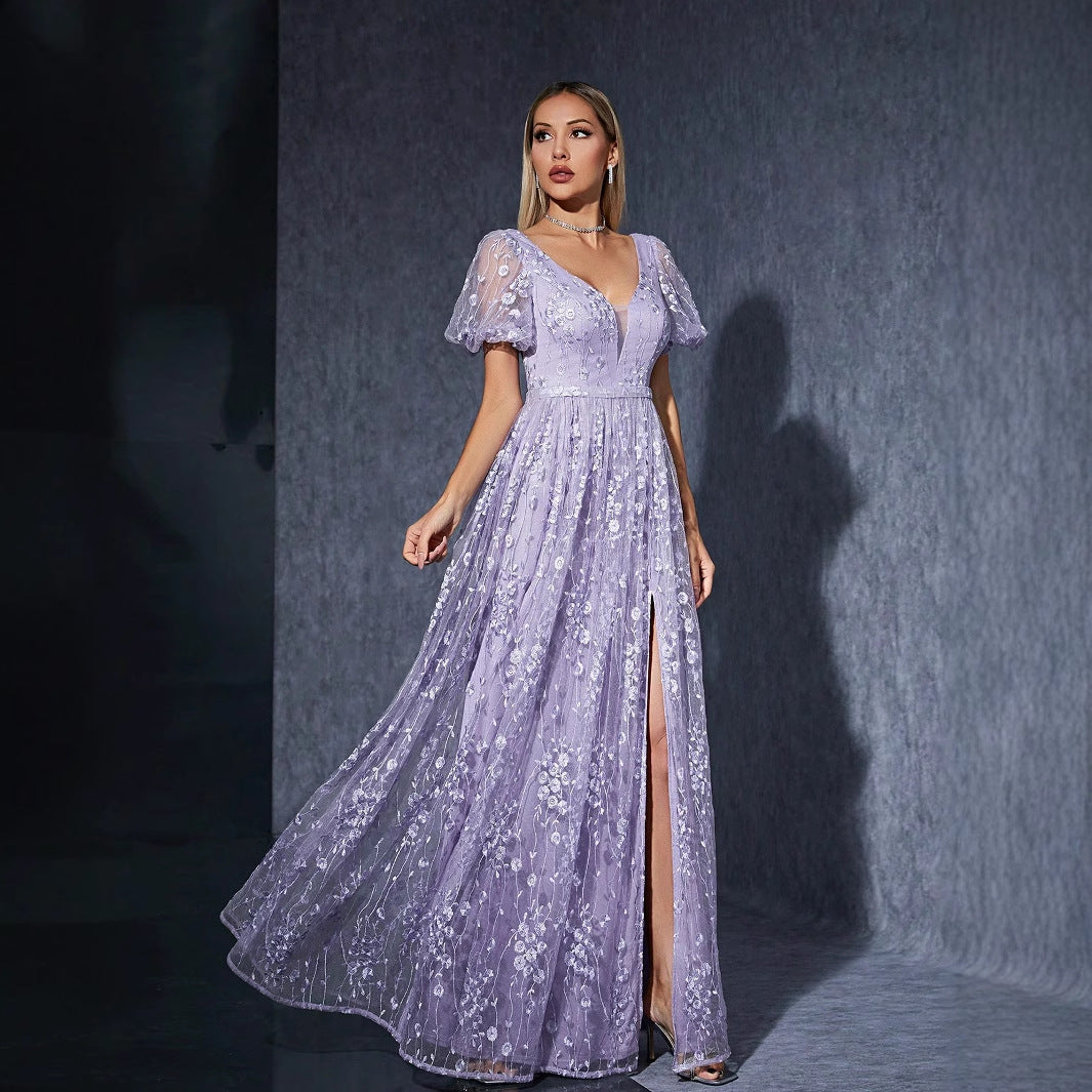 Bubble Sleeve Split Dress Sweet Fairy Photo Shoot Birthday Dress Embroidered Mesh by Ragazza