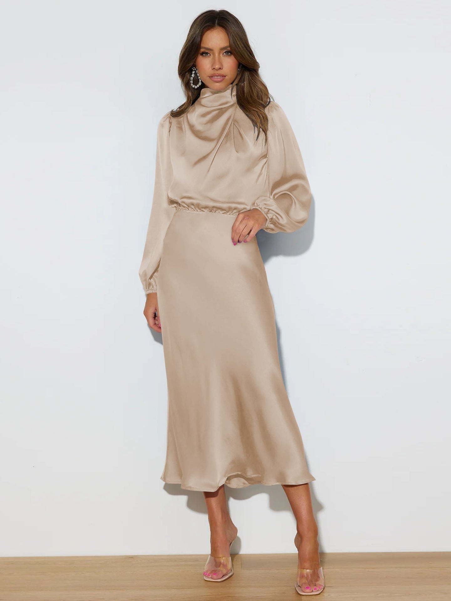 Autumn High Grade Satin Long Sleeve Loose Dress Elegant Women Evening Dress by Ragazza