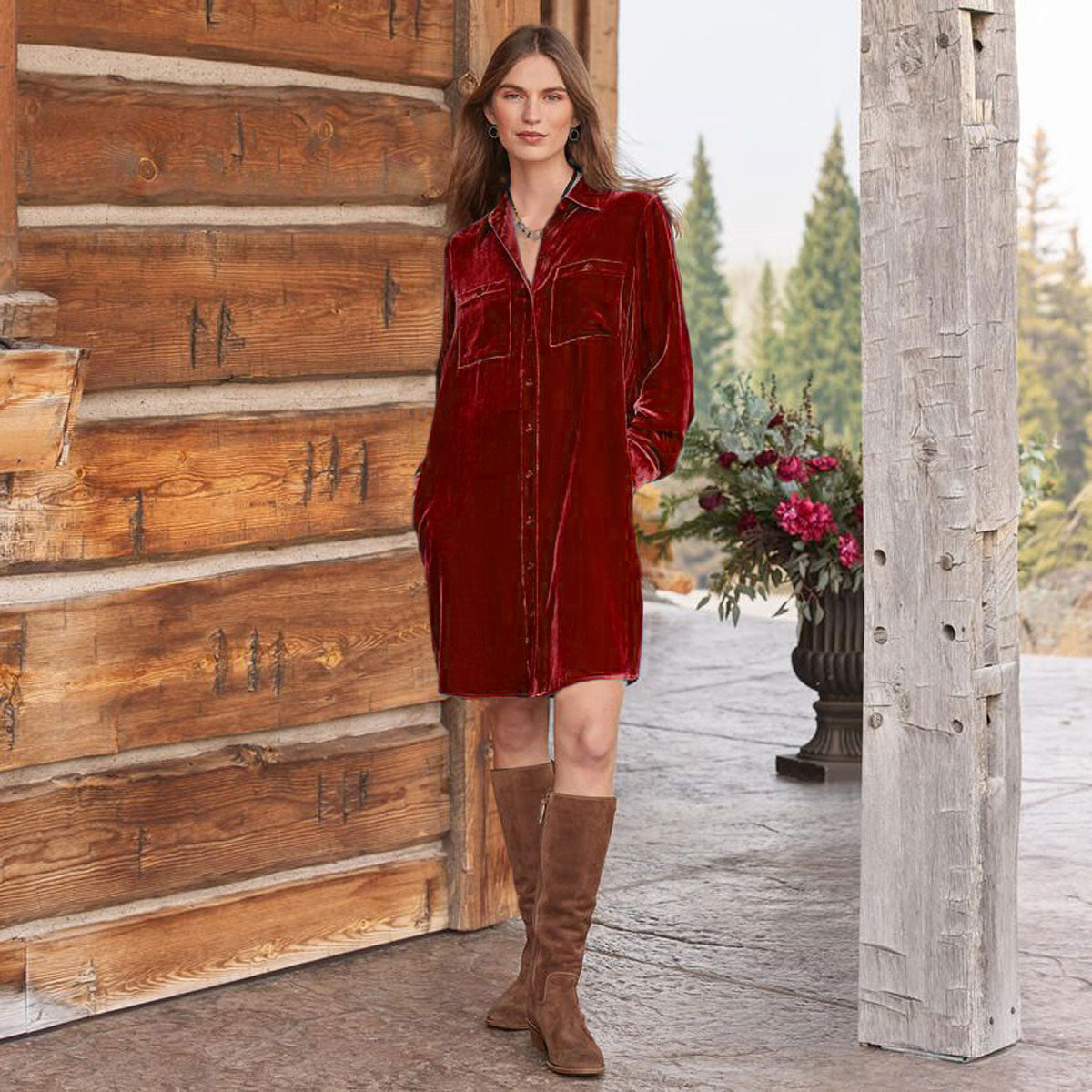 Autumn Winter Solid Color Shirt Dress Women Office All Matching Loose Casual Velvet Knee Length Long Sleeve Short Dress by Ragazza