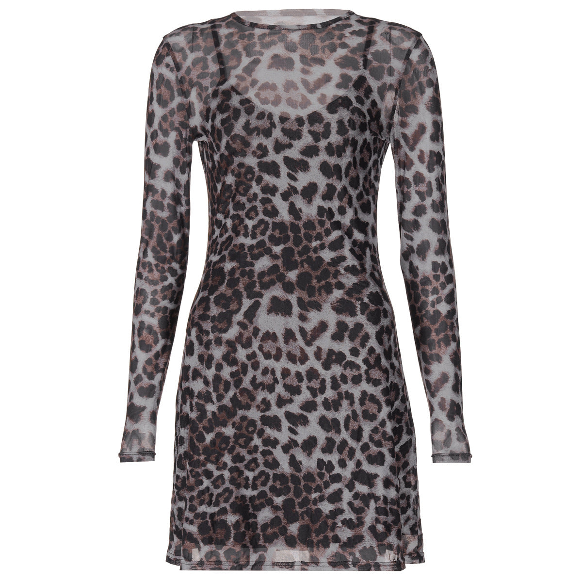 Women Autumn Personality Leopard Print Printed Mesh See through Dress by Ragazza