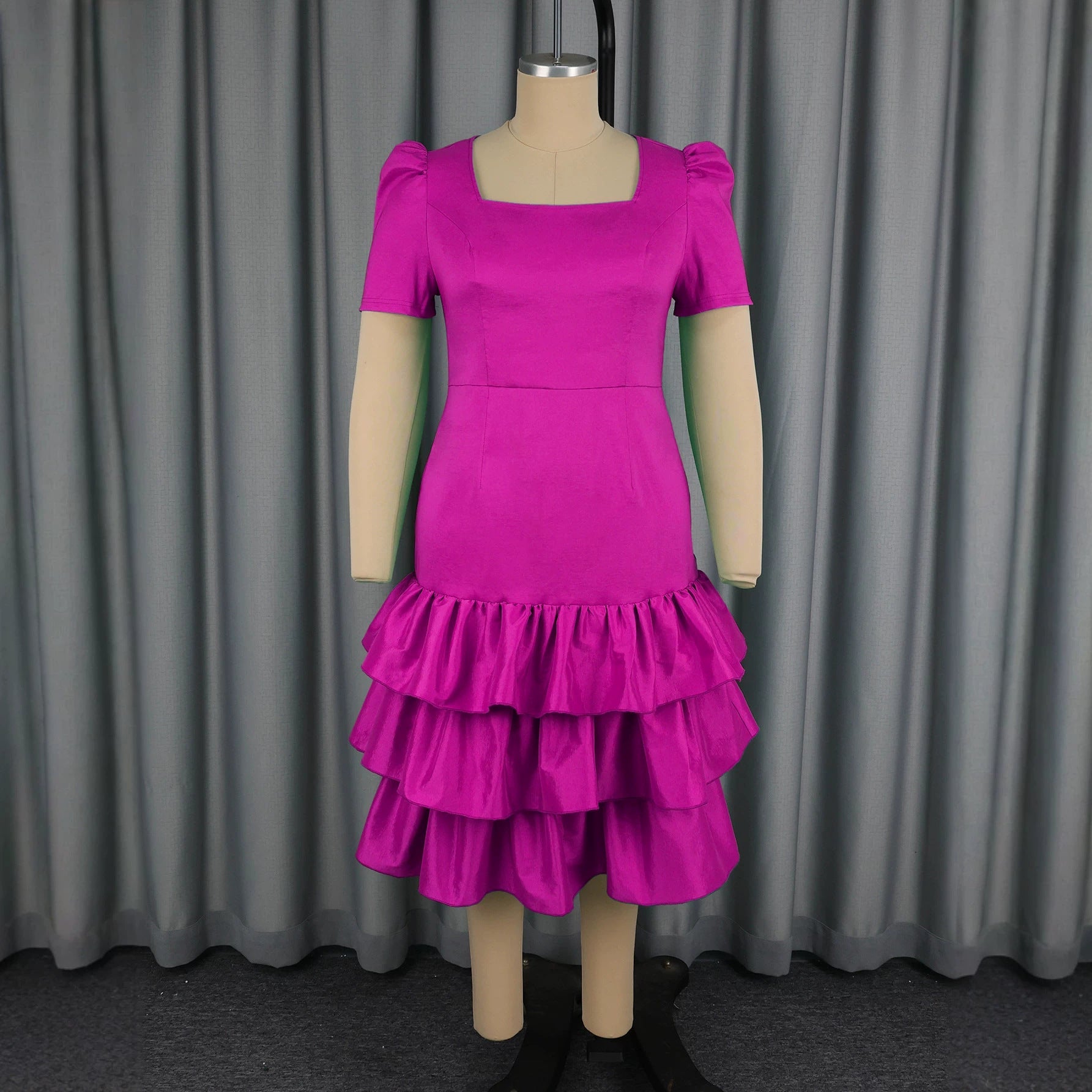 Summer Waist Controlled Elegant Dress Solid Color Square Collar Slim Fit Sheath Dress by Ragazza