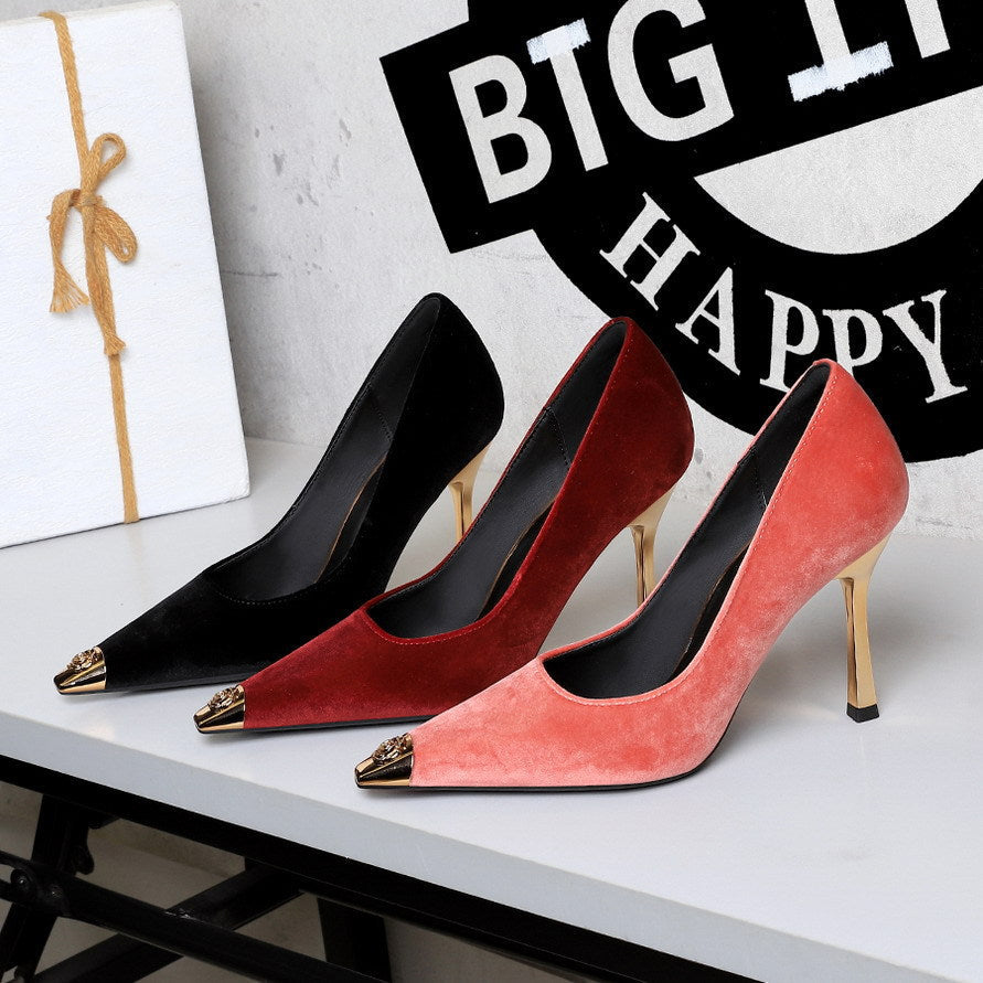 Cocktail Metal Tilta Flip Plush Pointed Low Cut Slip on Stiletto Heel Not Tired Feet Pumps DestGlow