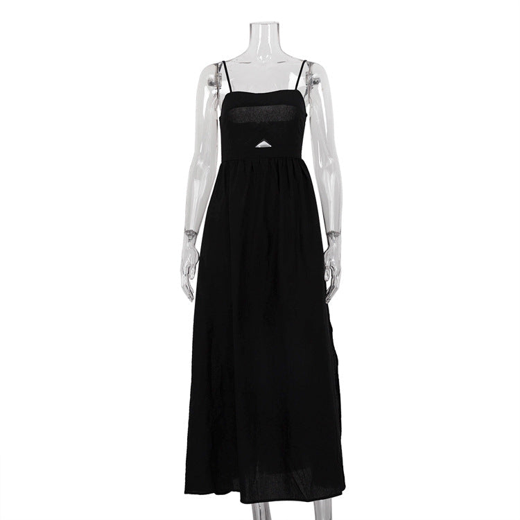 Black Breathable Sling High Waist French Dress Spring Autumn Holiday Long Dress Women by Ragazza