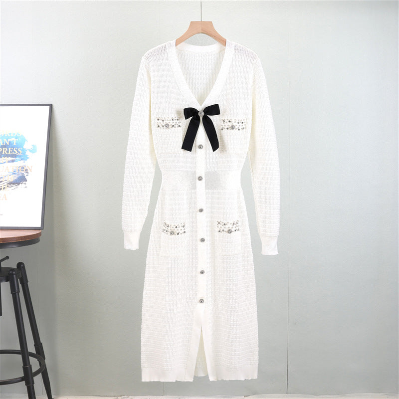 Classic V neck French Slim Knit Dress Fall Winter Women Design Maxi Dress DestGlow