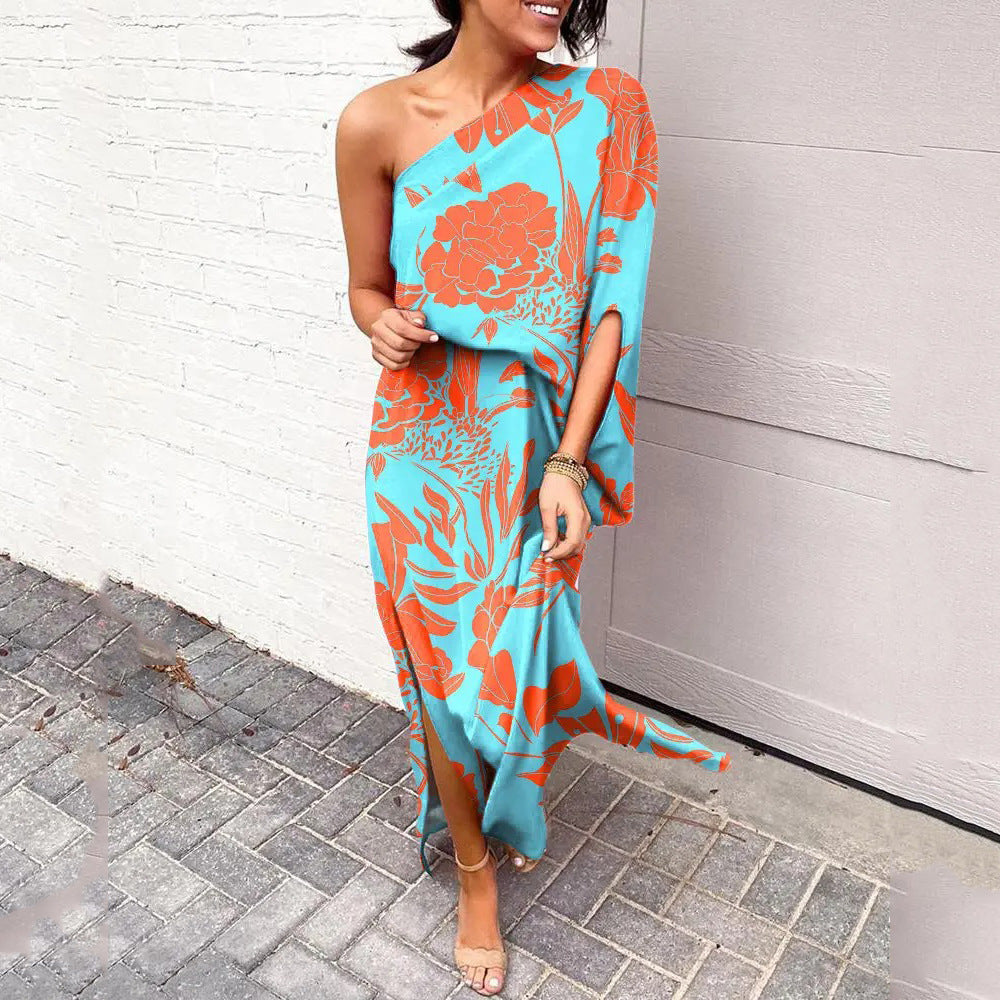 Summer Loose off Shoulder Waist Trimming Printing Dress Women by Ragazza