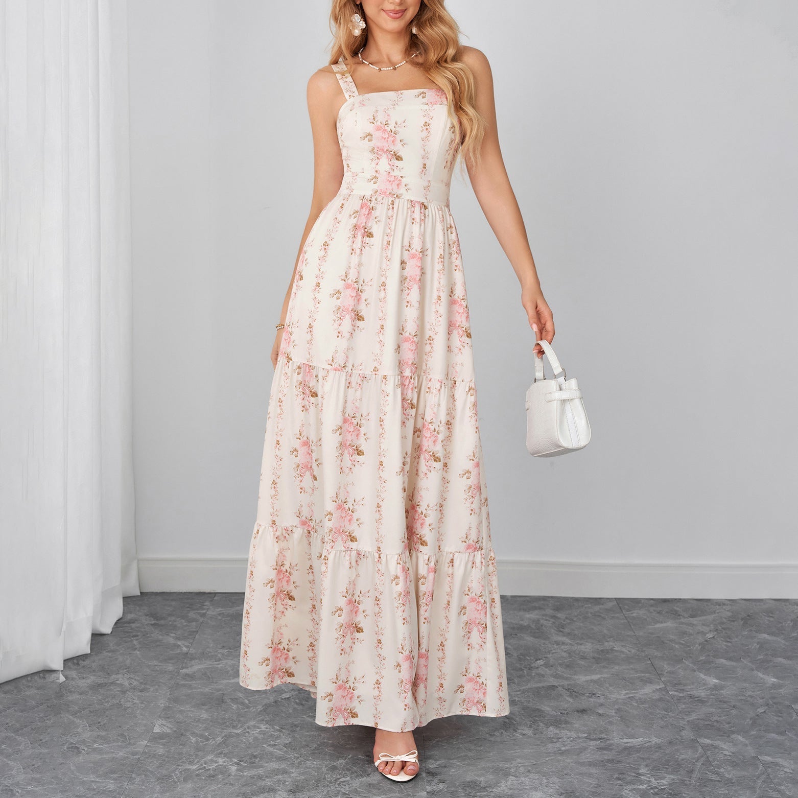 Summer Four Sided Stretch Printing Slip Dress Sexy Backless Bow Strap Dress DestGlow
