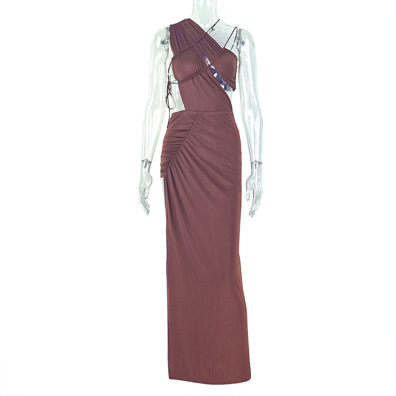 Slim Fit Backless Split Asymmetric Turtleneck Maxi Dress Sexy Elegant Women Solid Color Evening Dress by Ragazza