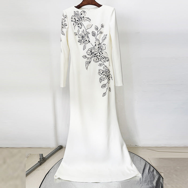 Formal Dress Heavy Industry Embroidered Beads Diamond Embedded Maxi Dress by Ragazza