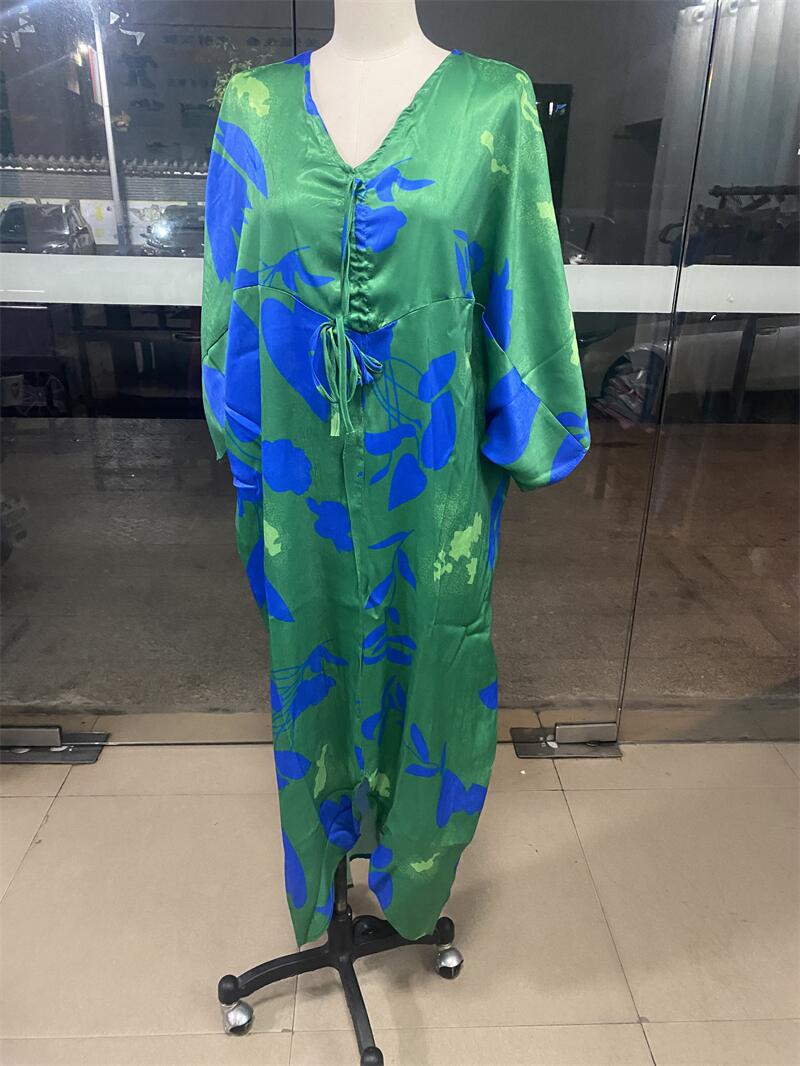 Loose Batwing Sleeve Casual Printing Drawstring Irregular Asymmetric Women Dress by Ragazza