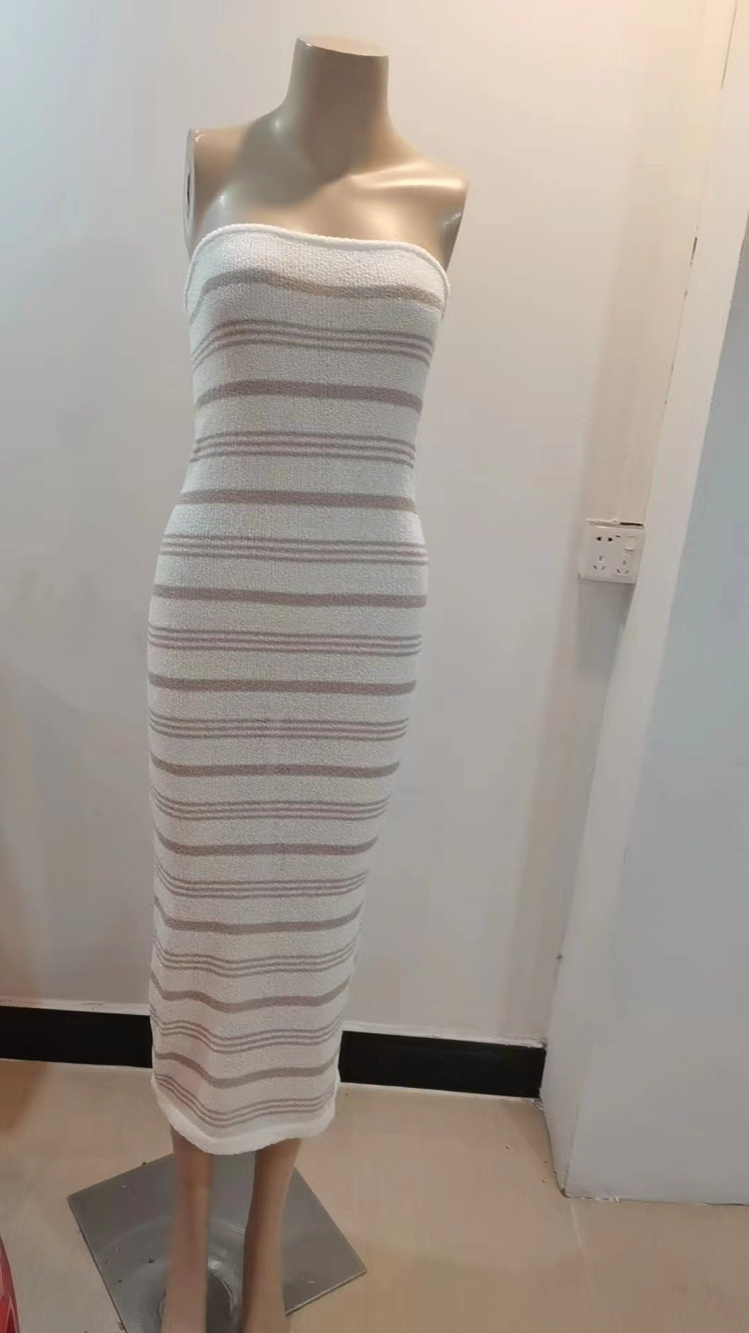Striped Tube Top Tight Dress Beach Bohemian Casual Slim Fit Sheath Dress Women Summer by Ragazza