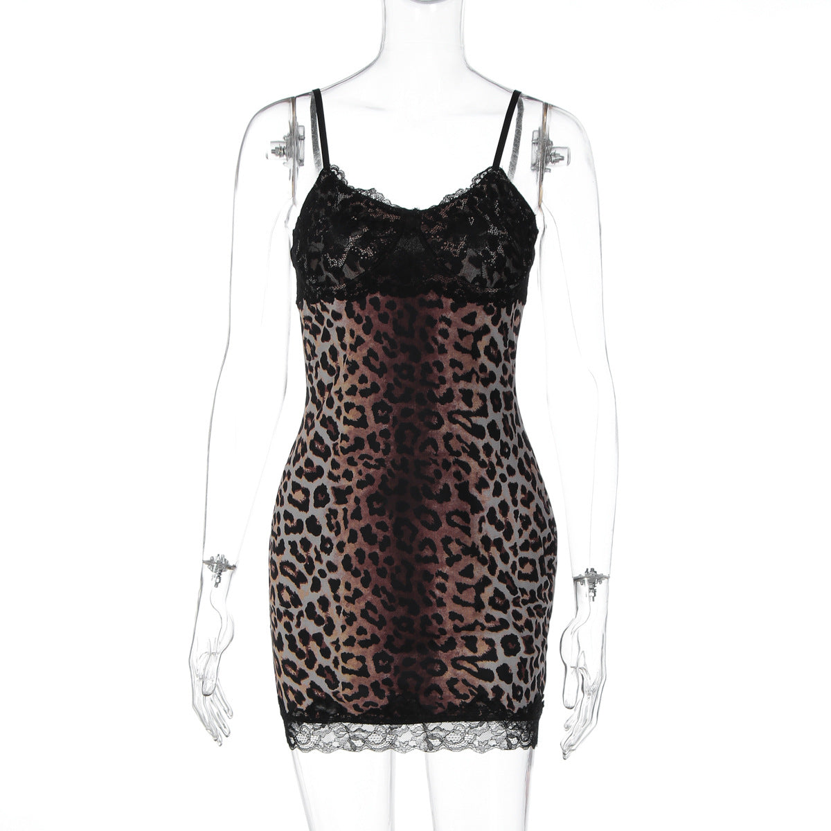 Women Clothing Fall Sexy Sexy Lace Edge Leopard Print Sling Sheath Dress by Ragazza