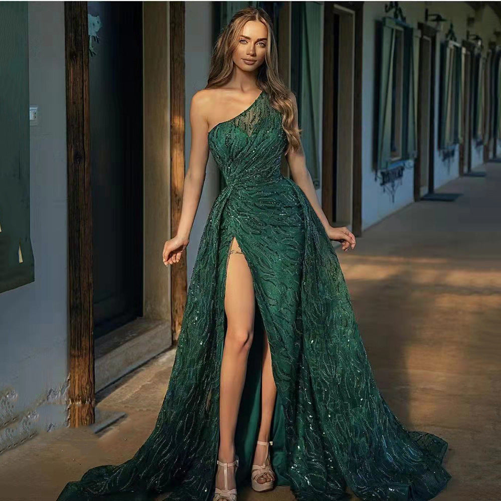 Spring Summer Women Clothing off-Shoulder Split Maxi Dress Toast Dress Sequin Sling Evening Dress by Ragazza
