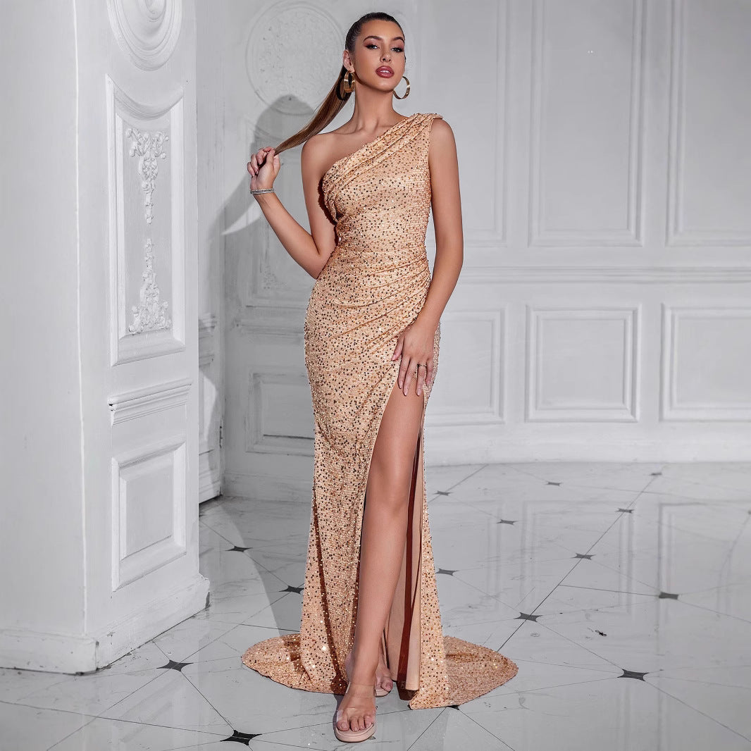 Women Sexy High Split Dress Oblique Shoulder Gorgeous Party Dinner Dress by Ragazza