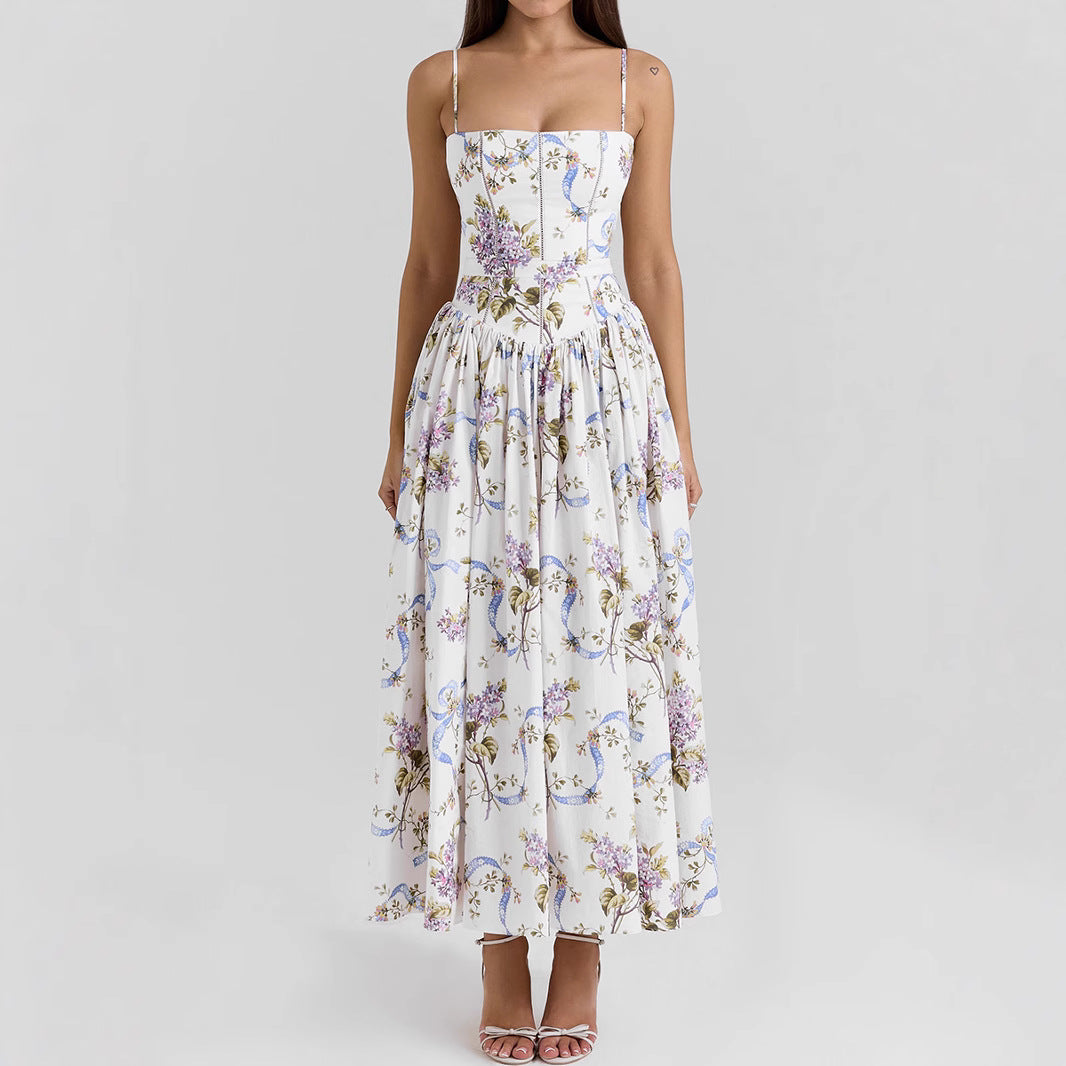 Sexy Printing Slip Dress Summer Slim Fit Backless Maxi Dress Elegant High Sense Summer Beautiful Dress by Ragazza