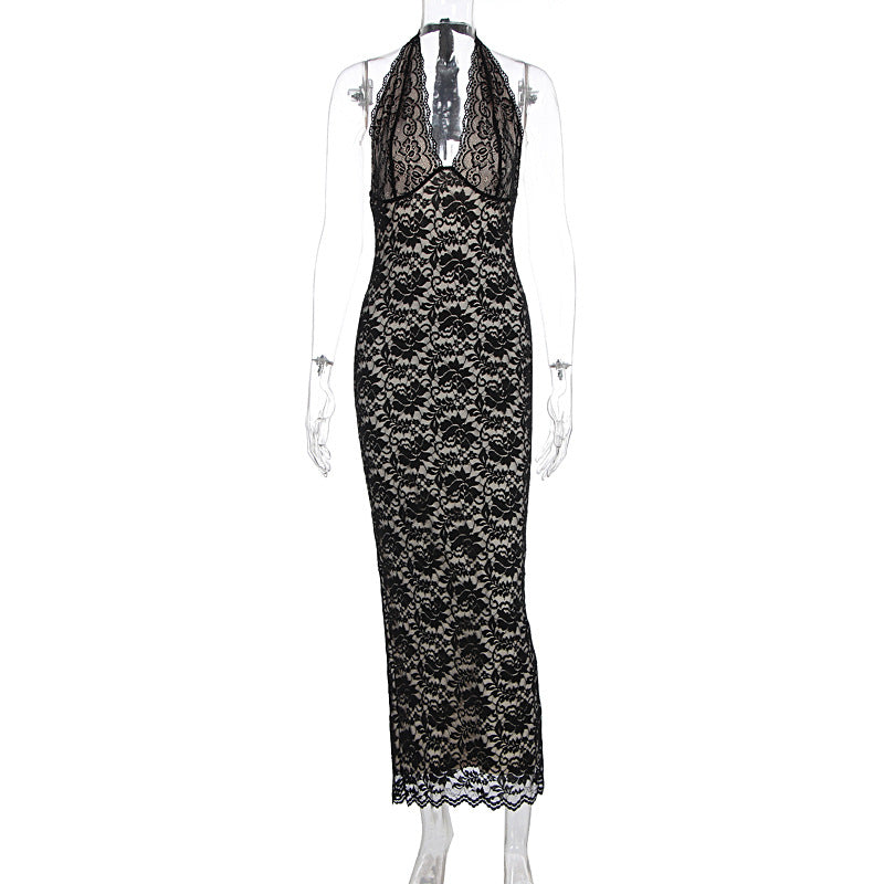 Summer Women Clothing Sexy Halter Lace Split Slim Slimming Dress by Ragazza