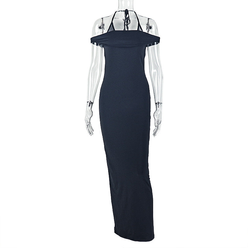 Women Clothing Sexy Slim Fit Cold Shoulder Sleeveless Hip Dress Solid Color Halter Casual Vacation Maxi Dress by Ragazza
