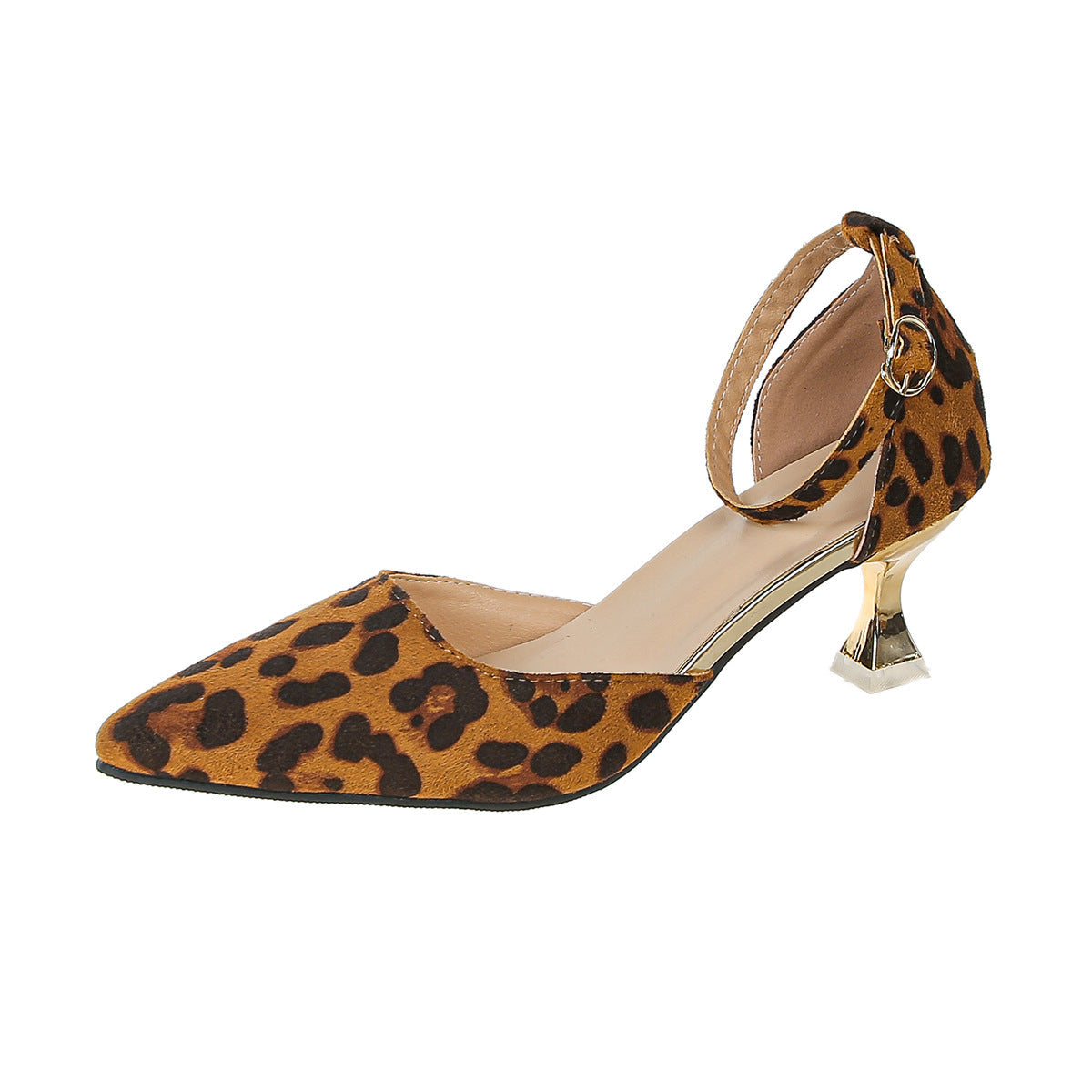 Leopard Print Sexy Hollow Out Cutout High Heel Sandals Women Closed Toe Buckle Pointed Toe Sandals DestGlow