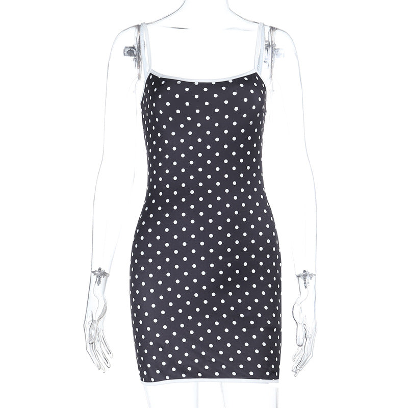 Polka Dot Print Contrast Color Strap Dress for Women Arrival Sexy Hip Dress by Ragazza